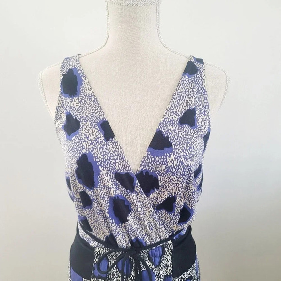 Diane von Furstenberg Oblixe Blue Cheetah Faux Wrap Sleeveless Silk Dress S 6 - Picture 3 of 15
